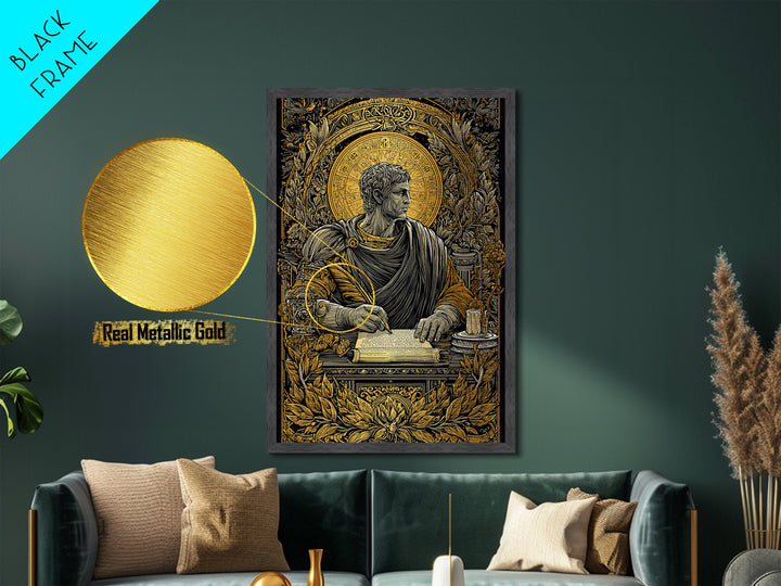Roman Writer Metallic Gold Metal Print, Ancient Scholar Wall Art, Mythology Decor, Luxury Metal Artwork, Real Wood Frame