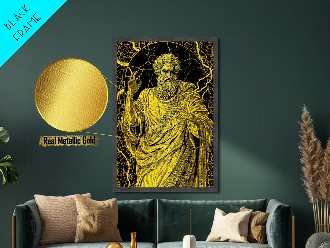 Divine Ruler Metallic Gold Metal Print, Classical God Wall Art, Ancient Power Decor, Luxury Mythology Artwork, Real Wood Frame