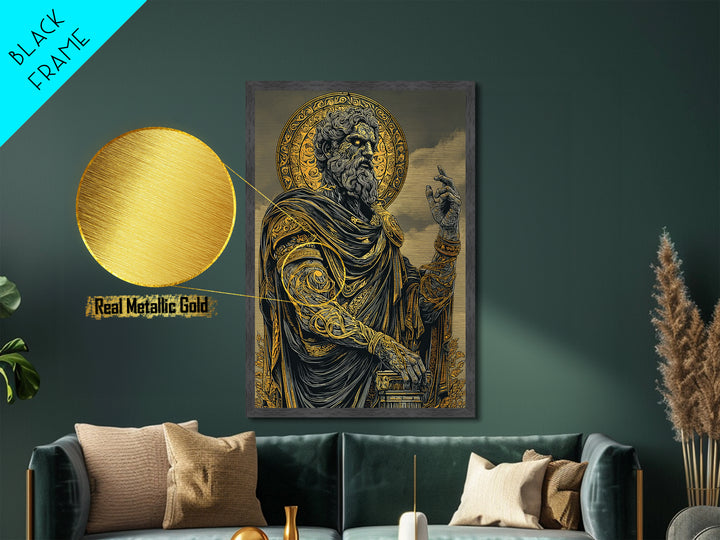 Olympian Deity Metallic Gold Art, Ancient Mythology Wall Print, Power And Strength Decor, Luxury Metal Artwork, Real Wood Frame