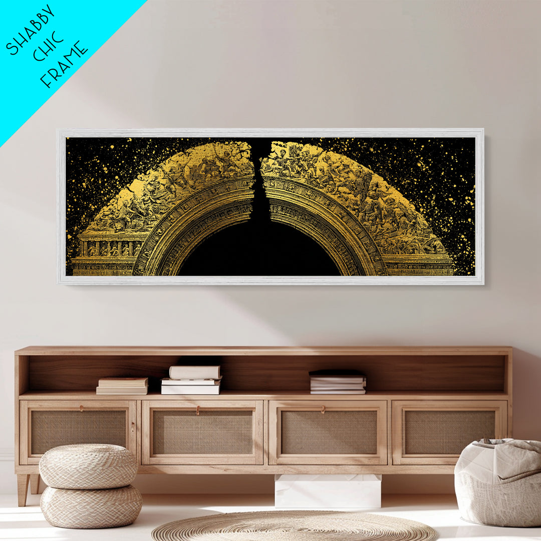 Golden Arch Of Mythology, Classical Greek Relief Sculpture Wall Decor, Metallic Gold Metal Print, Real Wood Frame