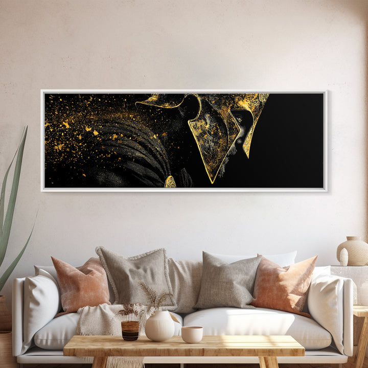 Spartan Helmet Side View, Mythological Greek Warrior Armor Decorative Wall Artwork, Gold Canvas Print, Real Wood Frame Art