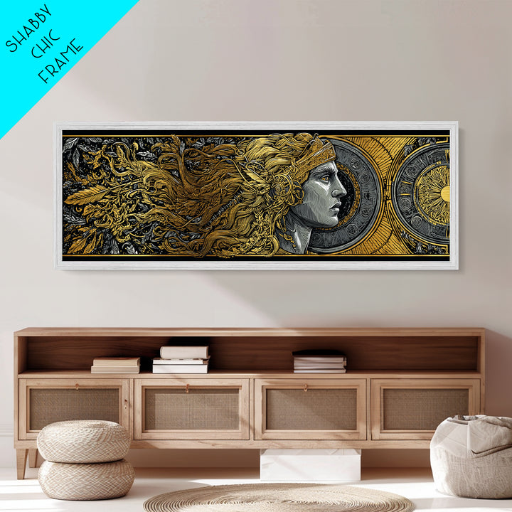 Temple Of Olympus Illustration, Ancient Greek Architecture Metallic Gold Metal Print, Mythology Wall Art, Real Wood Frame