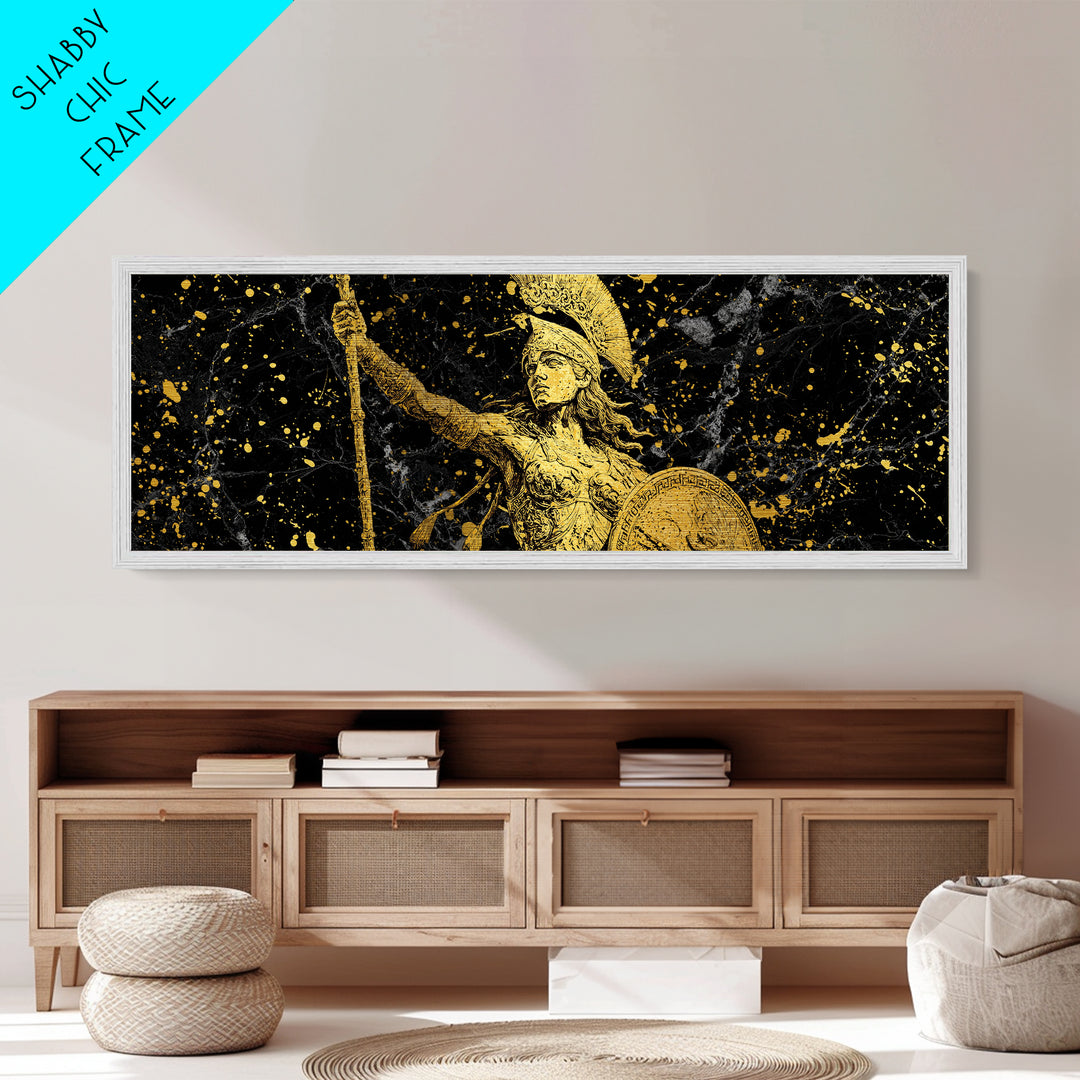Athena Goddess Of Wisdom And War, Ancient Greek Metallic Gold Metal Print, Mythology Warrior Wall Art, Real Wood Frame