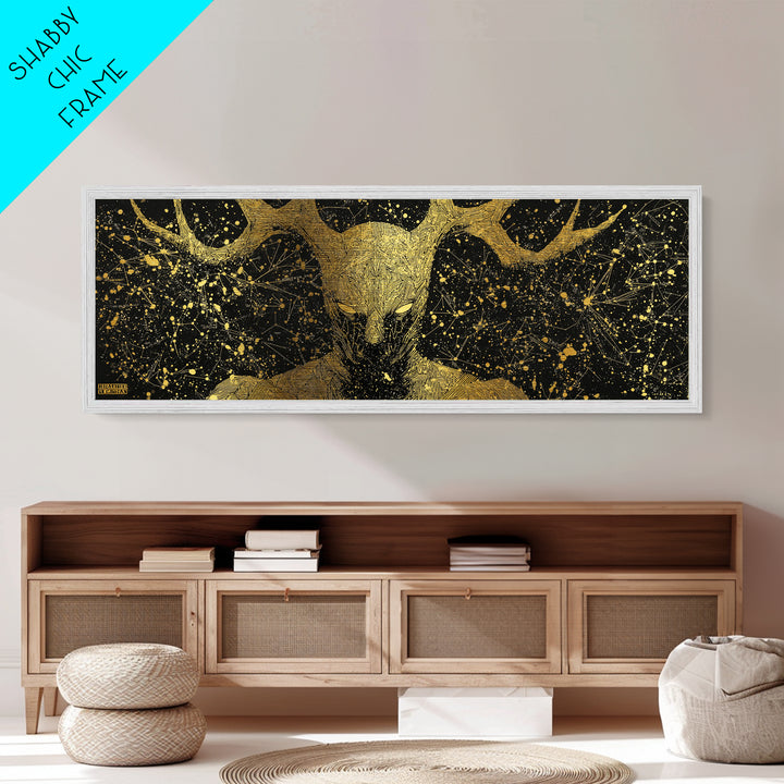 Crius Titan Of Constellations, Mythology Illustration Metallic Gold Metal Print, Greek Titan Wall Art, Real Wood Frame
