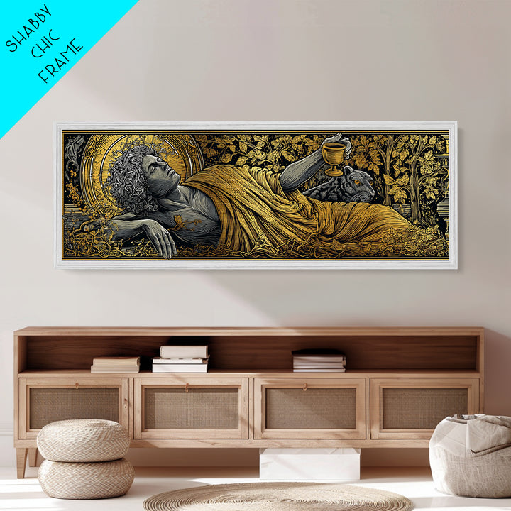 Dionysus God Of Wine And Festivity, Ancient Greek Metallic Gold Metal Print, Mythology Celebration Wall Art, Real Wood Frame