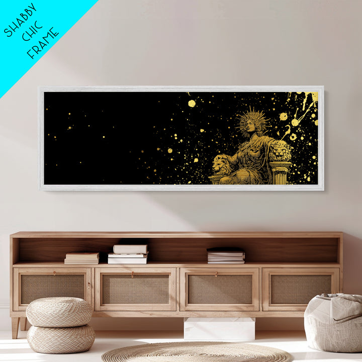 Celestial Goddess On Throne, Mythology Divine Wall Decor, Metallic Gold Metal Print, Cosmic Starry Art, Real Wood Frame