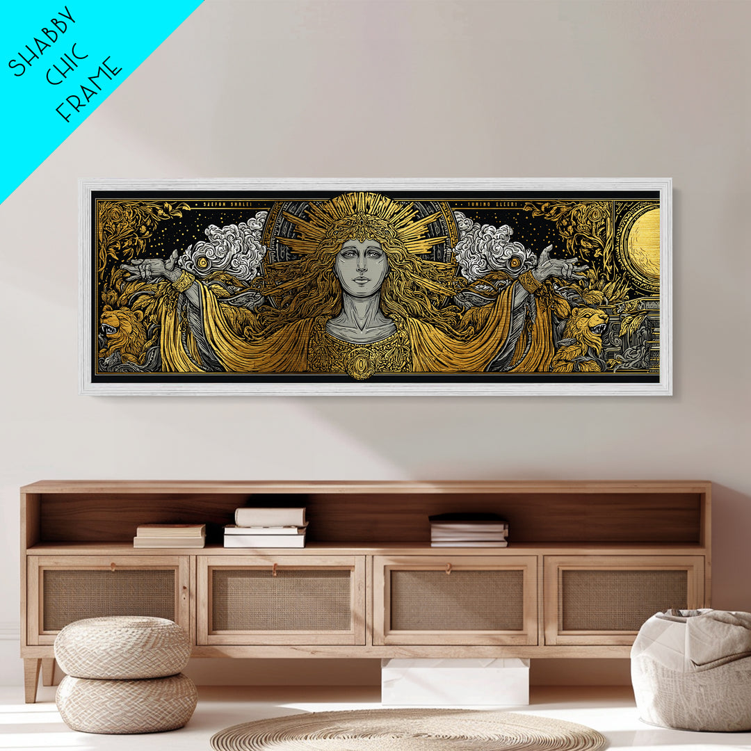 Hera Goddess Metallic Gold Metal Print, Greek Mythology Wall Art, Regal Woman Illustration, Real Wood Frame, Luxury Home Decor