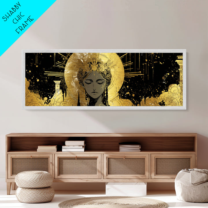 Hera Divine Metallic Gold Metal Print, Greek Goddess Wall Art, Mythological Woman Portrait, Real Wood Frame, Elegant Home Decor