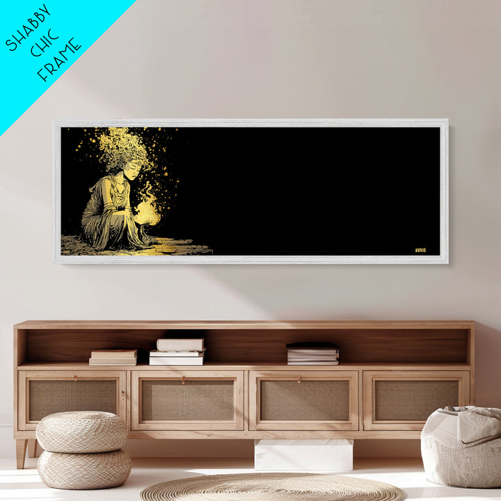 Hestia Goddess Metallic Gold Art, Mythological Woman Wall Print, Greek Deity Of Home And Flame, Real Wood Frame, Collectible Decor