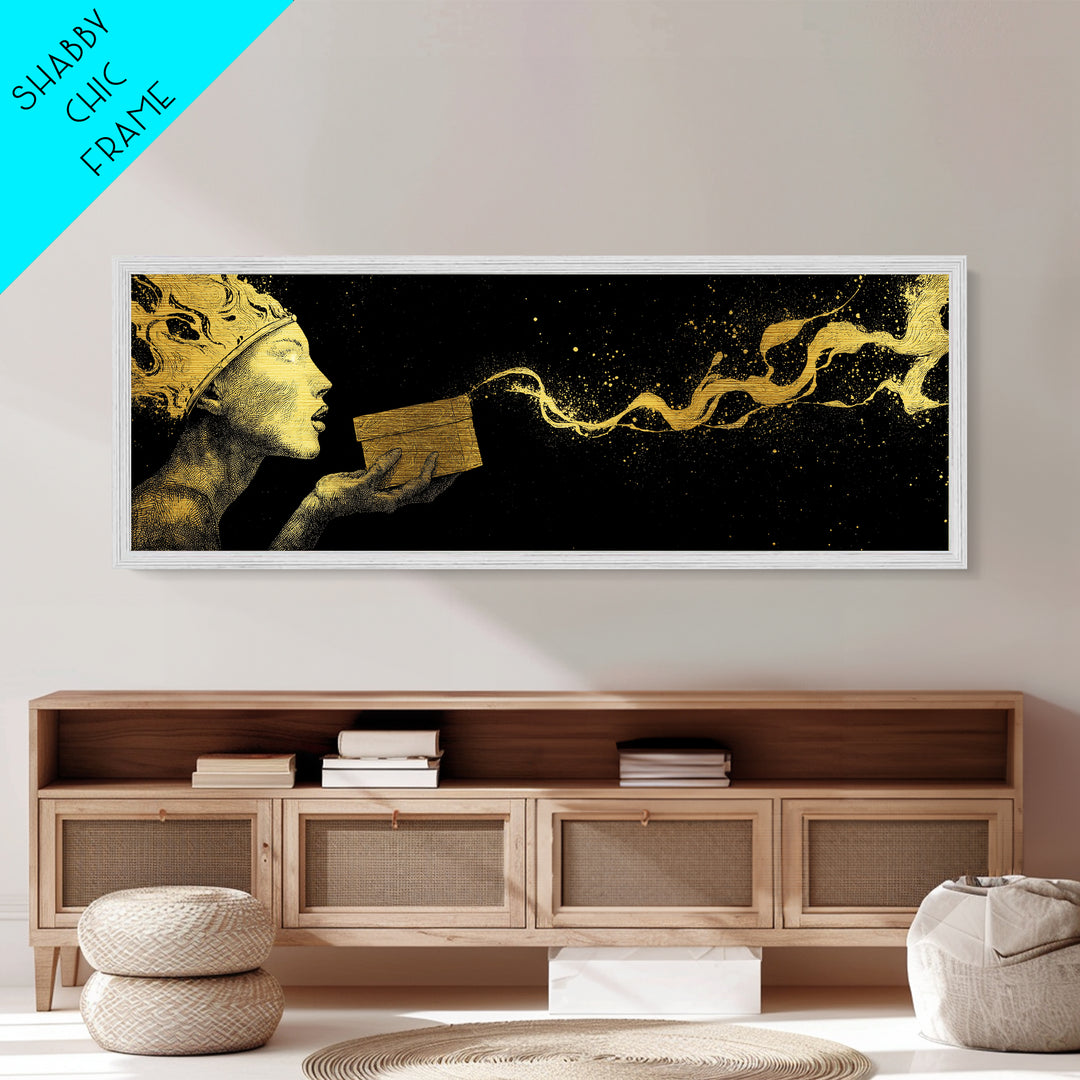 Pandora’s Gift Metallic Gold Metal Print, Mythology Wall Art, Real Wood Framed Print, Luxury Goddess Artwork, Home Decor