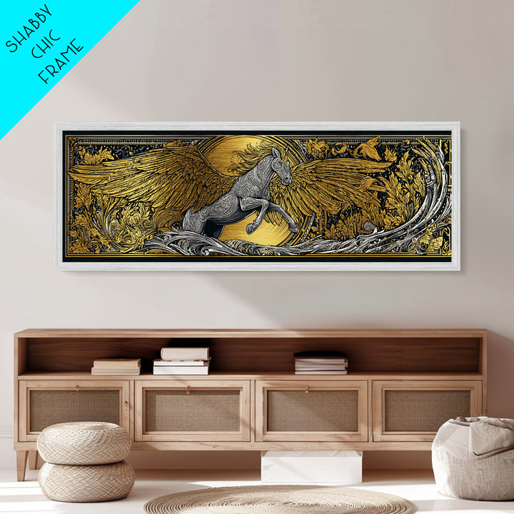 Pegasus Rising Metallic Gold Metal Print, Mythological Horse Wall Art, Real Wood Frame, Luxury Collectible Decorative Art