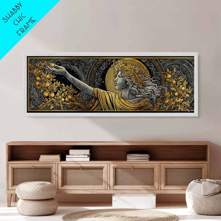 Persephone Crown Metallic Gold Metal Print, Mythology Goddess Wall Art, Real Wood Frame, Luxury Decorative Artwork