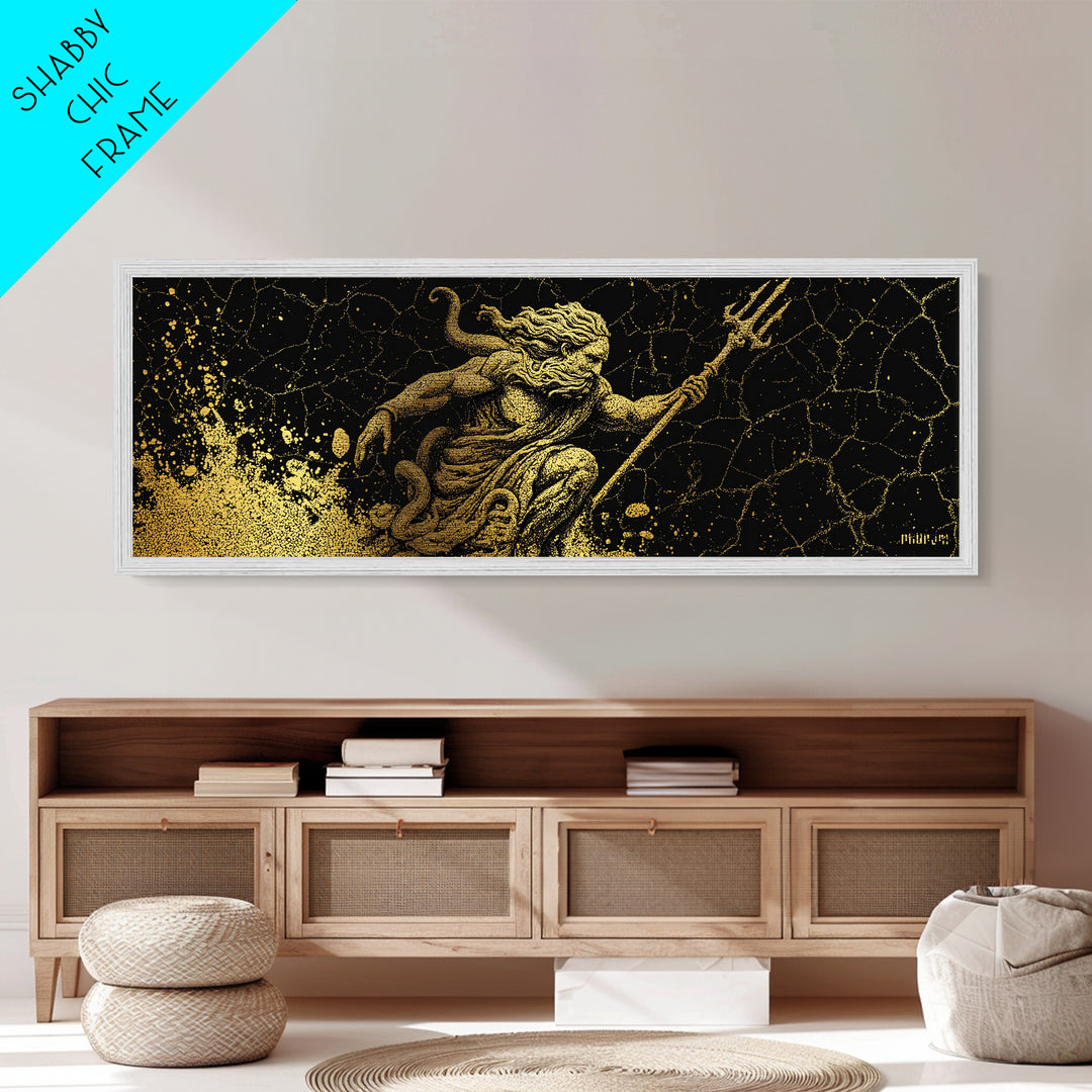 Poseidon Ocean Metallic Gold Metal Print, Greek Mythology Wall Art, Real Wood Frame, Decorative God Of The Sea Artwork