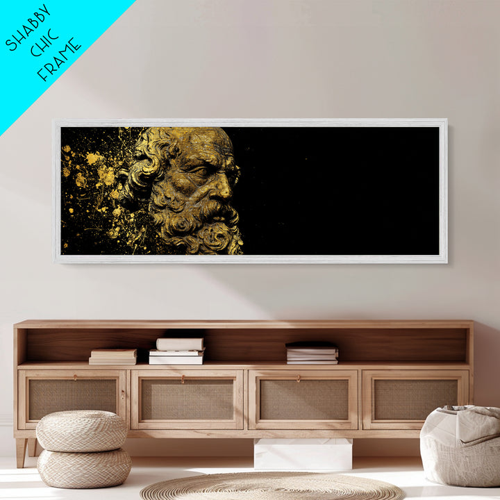 Socrates Bust Metallic Gold Art, Greek Philosopher Metal Print, Classical Statue Inspired Artwork, Real Wood Frame Wall Decor
