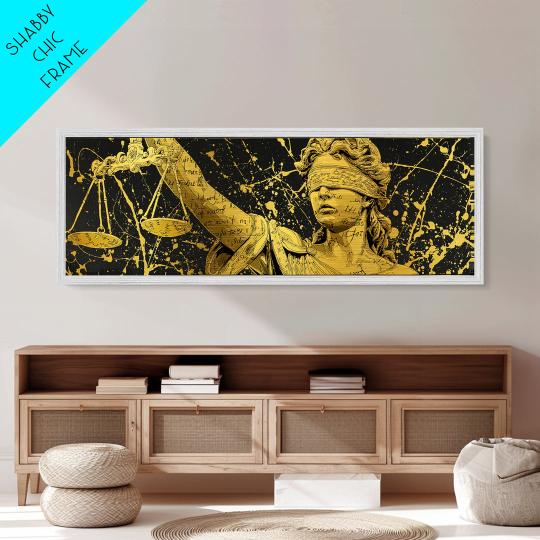 Themis Blind Justice Metallic Gold Art, Greek Goddess Wall Print, Real Wood Frame Metal Print, Law And Justice Statue Artwork