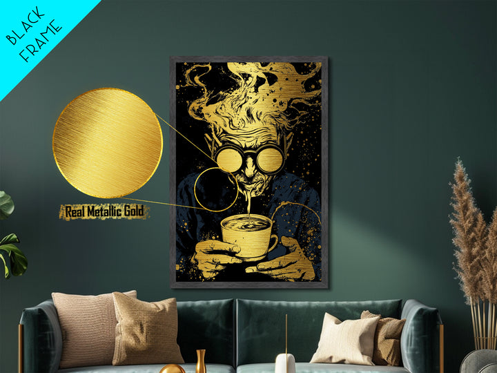 Witchy Coffee Alchemist Metallic Gold Art Metal Art Spooky Halloween Wall Decor in Real Wood Frame Gothic Kitchen Wall Hanging