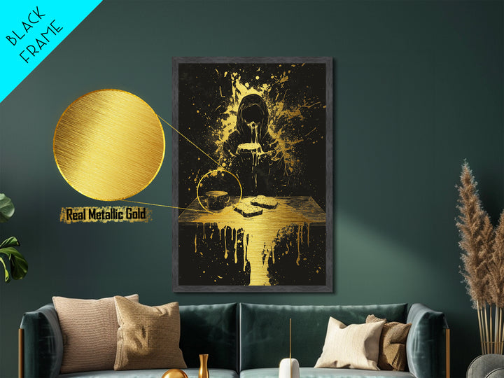 Hungry Ghost Metallic Gold Art, Gothic Horror Metal Art, Haunted Spooky Season Wall Décor Framed in Real Wood