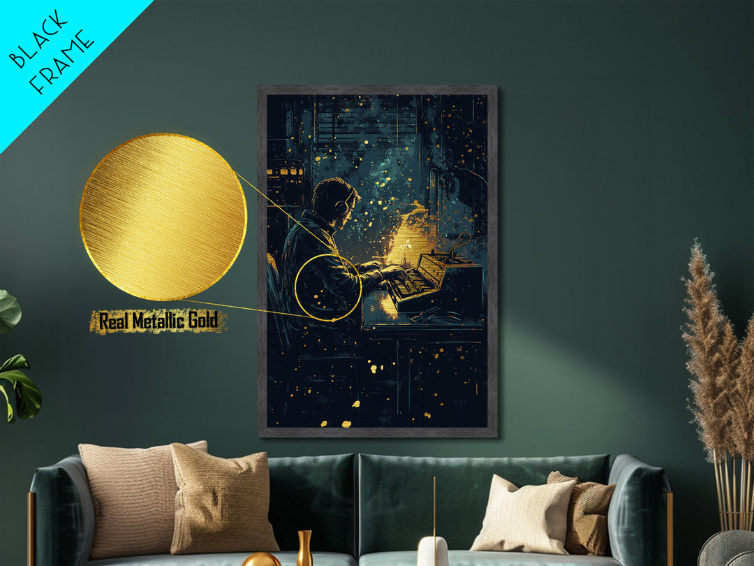 Haunted Musician Metallic Gold Art | Spooky Candlelight Halloween Wall Decor | Metal Art with Real Wood Frame