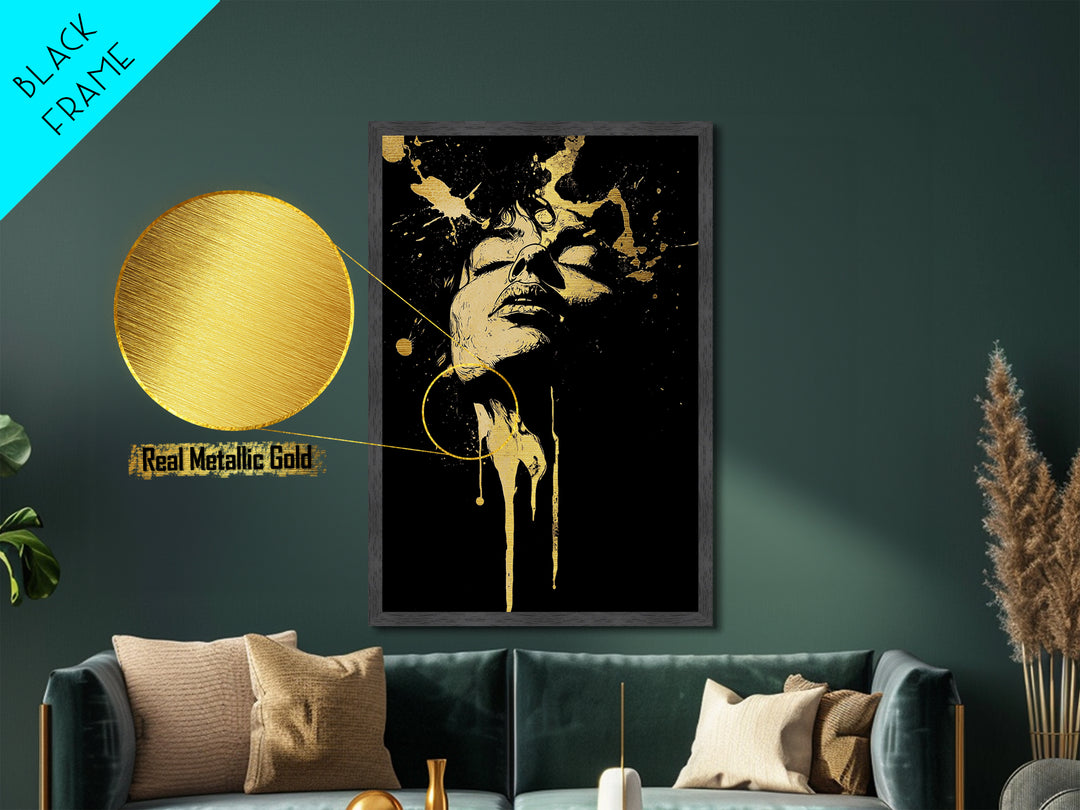 Ethereal Spirit Metallic Gold Art, Haunted Spooky Season Wall Print, Creepy Metal Art with Natural Wood Frame