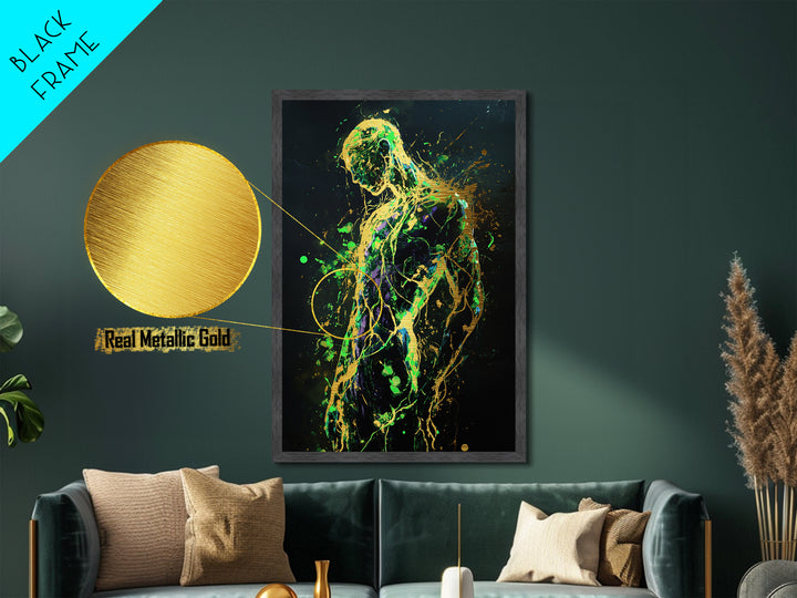 Haunted Silhouette Metallic Gold Art, Gothic Metal Art Wall Décor with Real Wood Frame, Spooky Halloween Home Accent