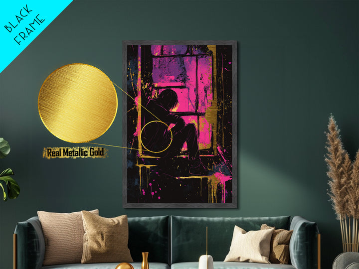 Haunted Window Silhouette, Spooky Season Metallic Gold Art, Vibrant Gothic Metal Art In Wooden Frame For Halloween Décor