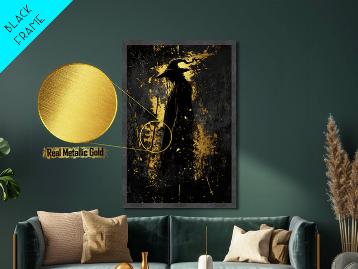 Haunted Wizard Metallic Gold Art Metal Art Halloween Gothic Witchy Wall Art Framed In Real Wood Spooky Season Home Decor