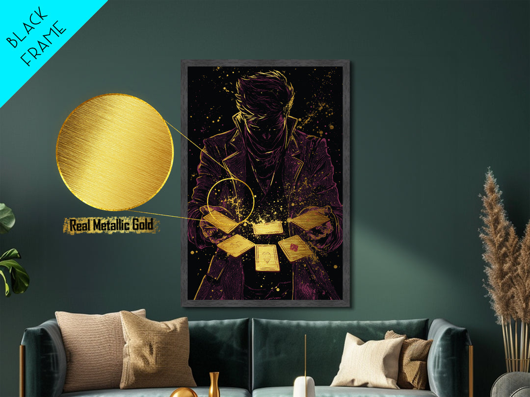 Occult Tarot Reader Metallic Gold Art Metal Art Halloween Wall Decor Spooky Witchy Divination Framed In Real Wood Painting