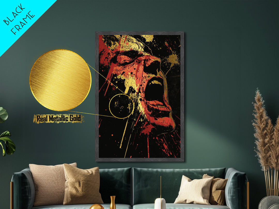 Screaming Horror Metallic Gold Art Metal Art | Gothic Haunted Halloween Wall Decor | Real Wood Frame Creepy Spooky Season Art