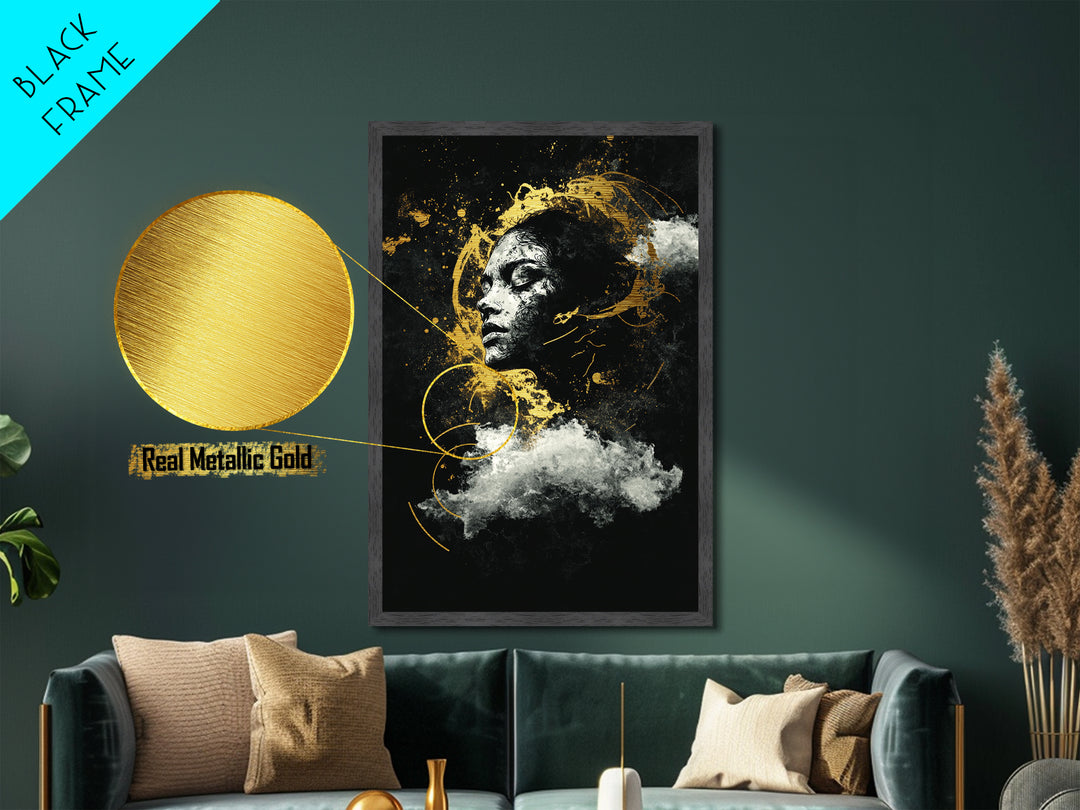 Ghostly Spirit Metallic Gold Art Halloween Wall Decor, Spooky Metal Art Haunted Portrait Of Dreams, Framed In Real Wood Elegance