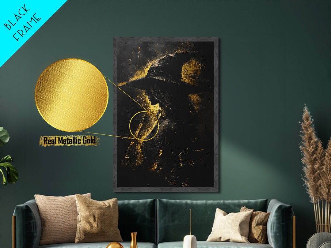 Enchanted Library Metallic Gold Art Metal Art | Haunted Book Lover’s Spooky Halloween Wall Hanging in Real Wood Frame Gothic Style
