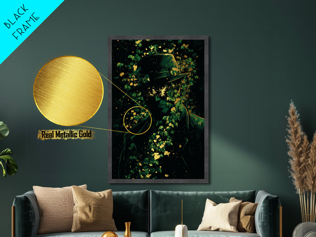 Mystical Haunted Garden Metallic Gold Art Metal Art | Spooky Halloween Wall Print in Real Wood Framed Design Gothic Horror Decor