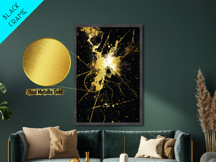 Screaming Ghost Explosion Metallic Gold Art Metal Art Halloween Wall Decor Haunted Horror Spooky Spirit in Real Wood Frame