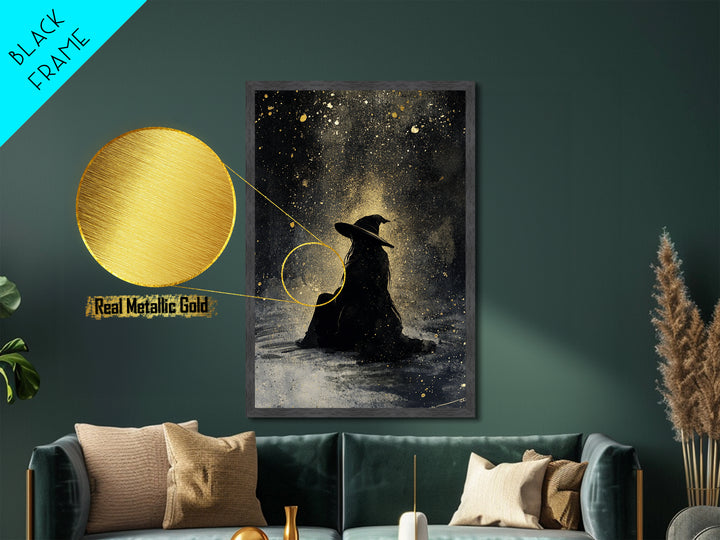 Autumn Goddess with Leaves Metallic Gold Art | Enchanted Fall Season Metal Art Framed in Real Wood for Halloween and Gothic Decor