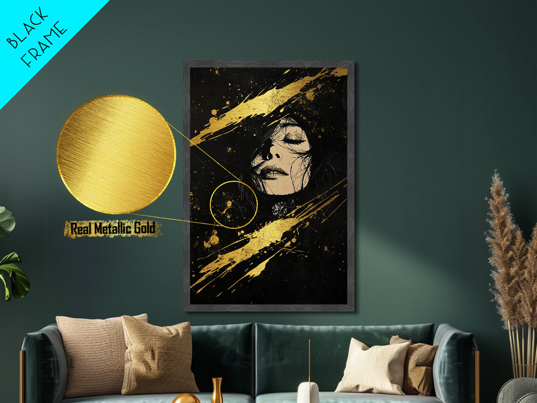 Gothic Metallic Gold Art Witchy Portrait | Spooky Season Metal Art | Haunted Wall Decor in Real Wood Frame for Halloween