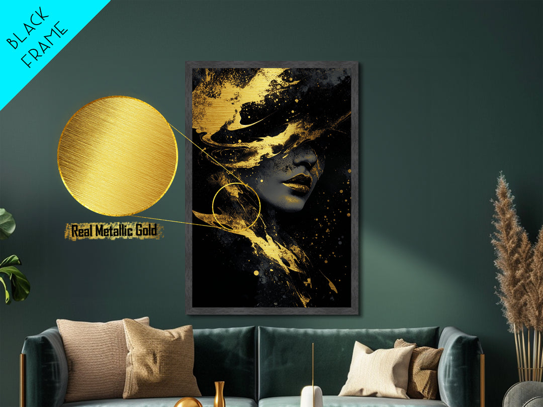 Witch Silhouette Metallic Gold Art, Haunted Gothic Metal Art Wall Hanging, Spooky Season Print in Handcrafted Wood Frame