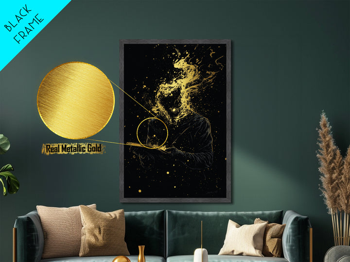Gothic Witch Metallic Gold Art, Occult Halloween Metal Art Wall Hanging, Spooky Season Print in Real Wooden Frame