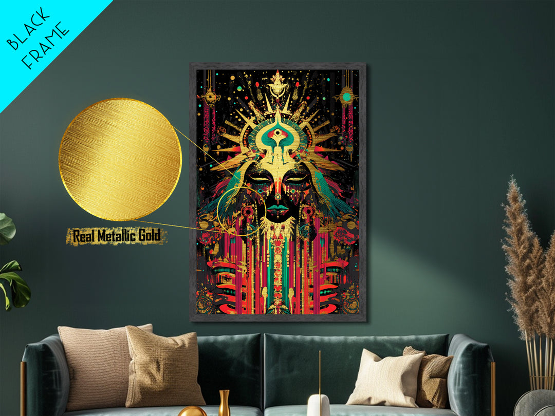 Occult Goddess Metallic Gold Art Metal Art Halloween Spooky Season Wall Art Vibrant Mystical Decor in a Real Wood Frame