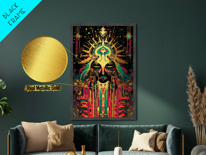 Occult Goddess Metallic Gold Art Metal Art Halloween Spooky Season Wall Art Vibrant Mystical Decor in a Real Wood Frame