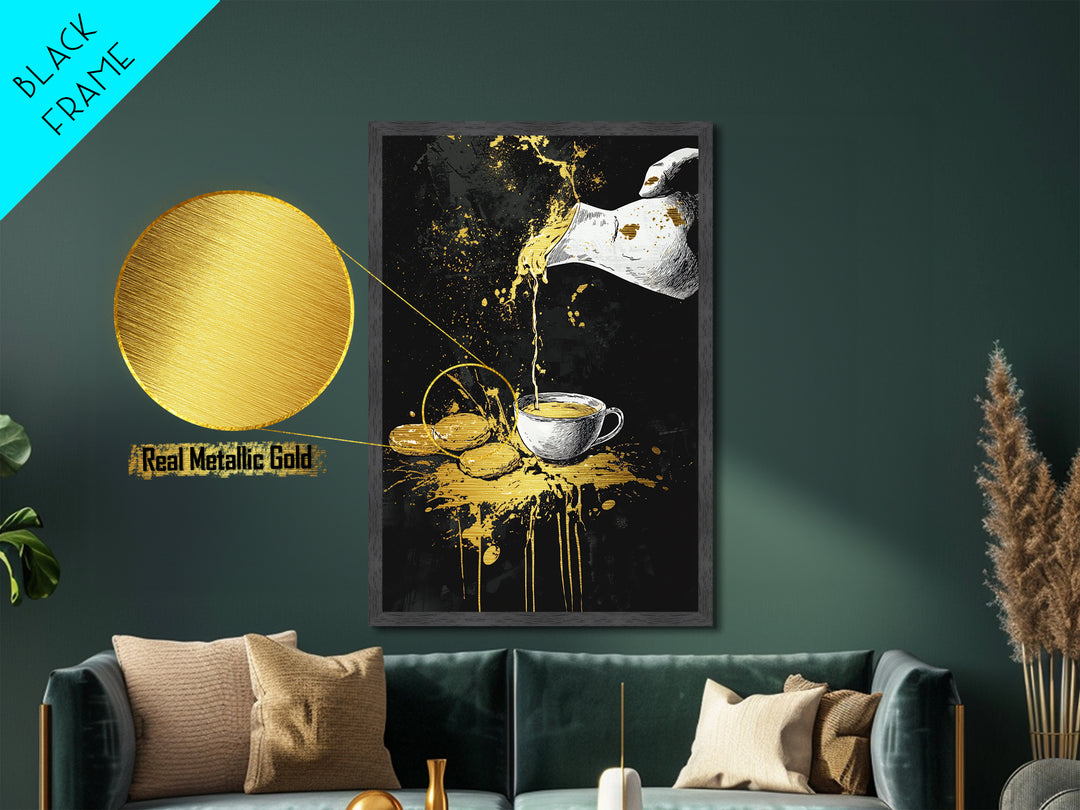 Witch’s Tea Metallic Gold Art Metal Art Gothic Halloween Print with Real Wood Frame Creepy Kitchen or Spooky Dining Room Decor