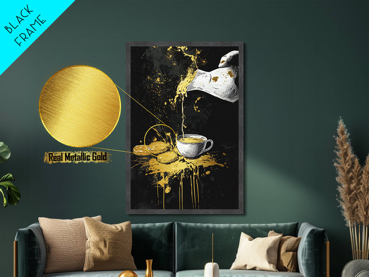 Witch’s Tea Metallic Gold Art Metal Art Gothic Halloween Print with Real Wood Frame Creepy Kitchen or Spooky Dining Room Decor
