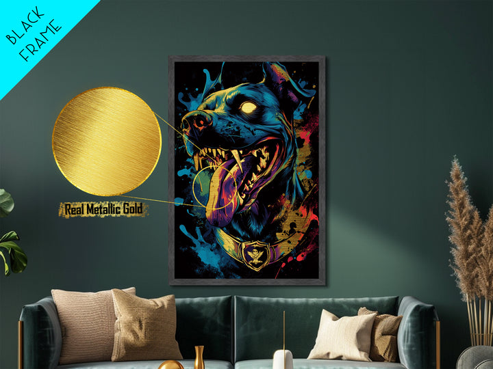 Hellhound Portrait Metallic Gold Art Metal Art Gothic Halloween Creepy Wall Art framed in real wood handmade spooky décor accent