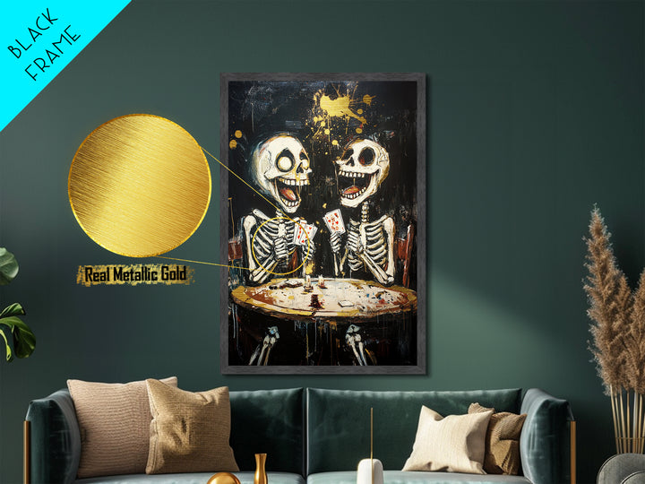Dark Librarian Metallic Gold Art Metal Art, Creepy Halloween Painting with Real Wood Frame for Haunted Gothic Home