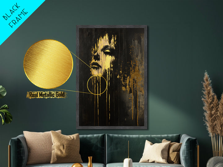 Ghostly Fading Face – Horror-Inspired Metallic Gold Art, Gothic Wall Metal Art, Spooky Season Artwork Framed with Real Wood