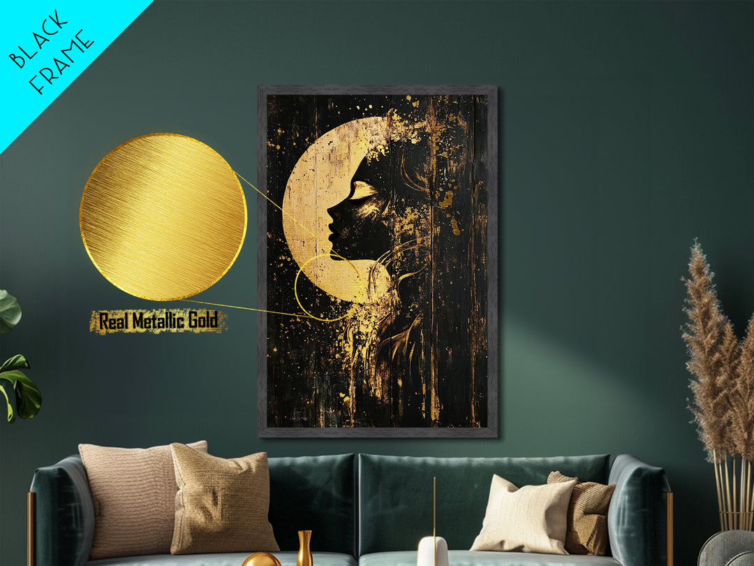 Moonlit Goddess Metallic Gold Art, Gothic Witchy Metal Art on Wood Frame, Spooky Halloween Season Wall Hanging Accent