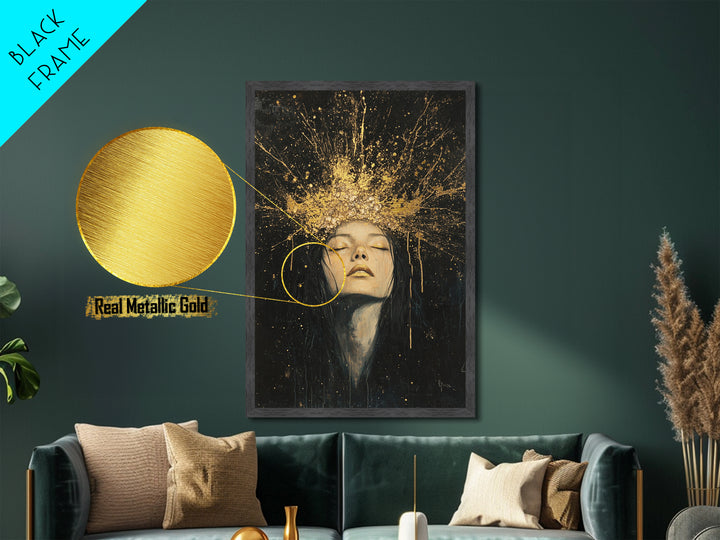 Witchy Crown Metallic Gold Art Metal Art Haunted Spells Halloween Portrait Framed in Real Wood Spooky Season Gothic Decor