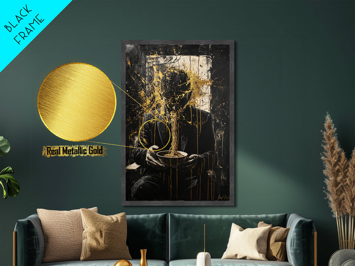 Haunted Spirit Explosion Metallic Gold Art, Creepy Horror Season Metal Art on Black Canvas with Real Wood Frame for Halloween