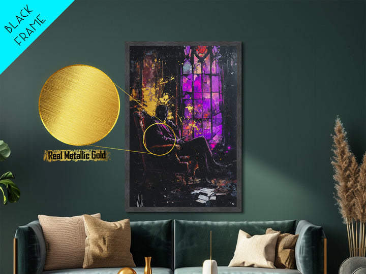 Gothic Vampire Study Metallic Gold Art, Haunted Horror Portrait Metal Art, Halloween Wall Decor with Real Wood Frame