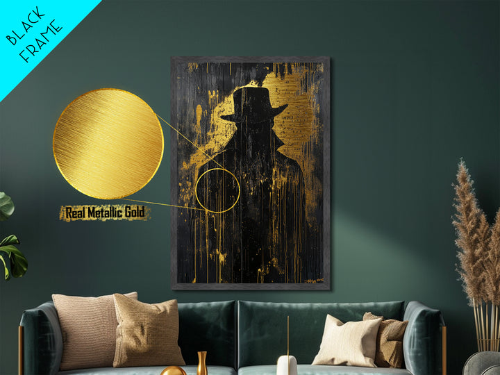 Dark Shadow Figure Metallic Gold Art Metal Art Creepy Horror Halloween Haunted Wall Decor in premium real wood frame