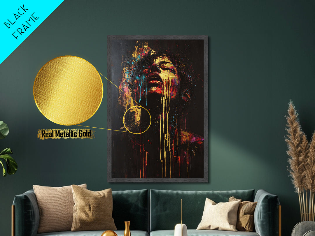 Vibrant Horror Scream Metallic Gold Art Metal Art Creepy Spooky Halloween Abstract Wall Art in real wood handcrafted frame
