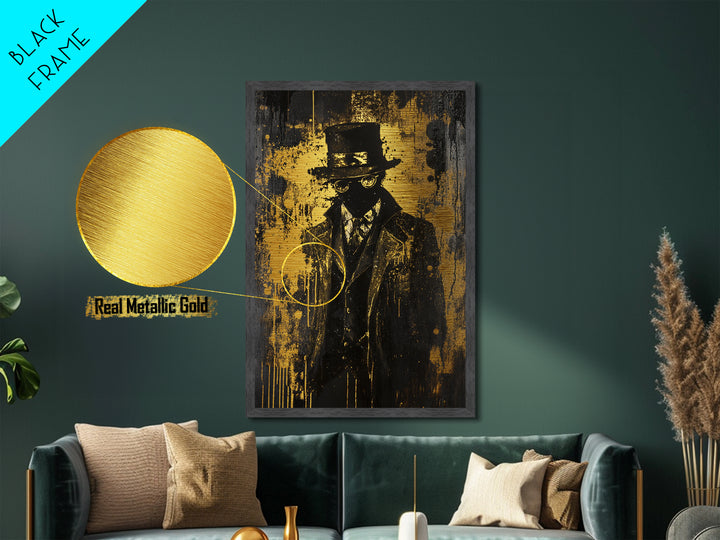 Victorian Gentleman Silhouette | Haunted Gothic Metallic Gold Art, Metal Art, Halloween Paranormal Decor with Real Wood Framing